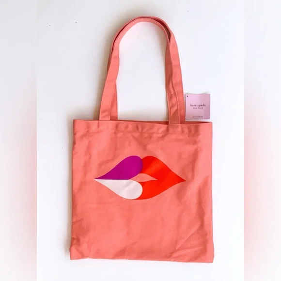 Kate Spade Coral Tote Heart Lips - Picture 1 of 5